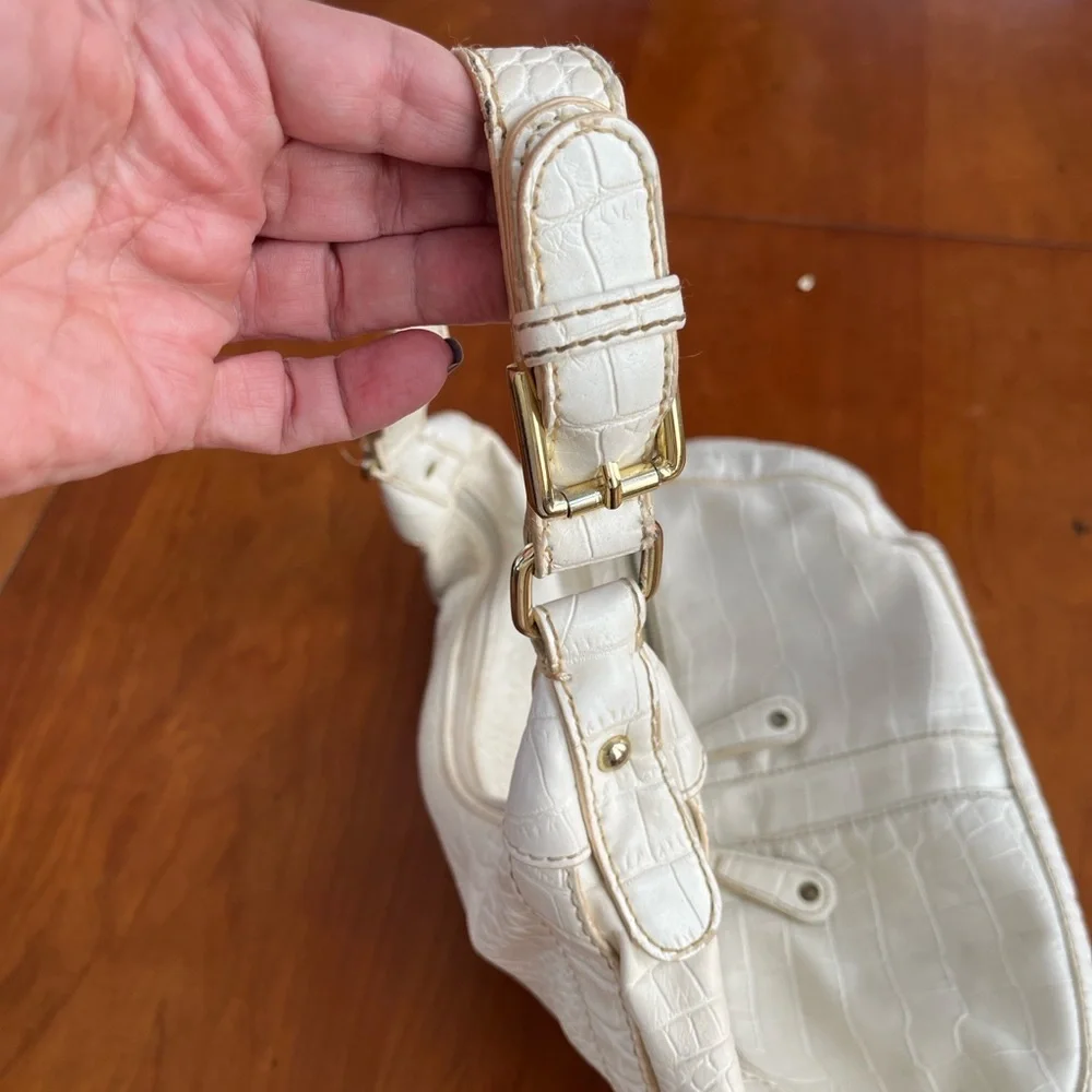 Marc Fisher Vintage Crocodile-Embossed Large Shoulder Boho Bag w/Gold Hardware